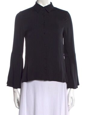 Alice + Olivia Black Button-Down Blouse with Flared Sleeves